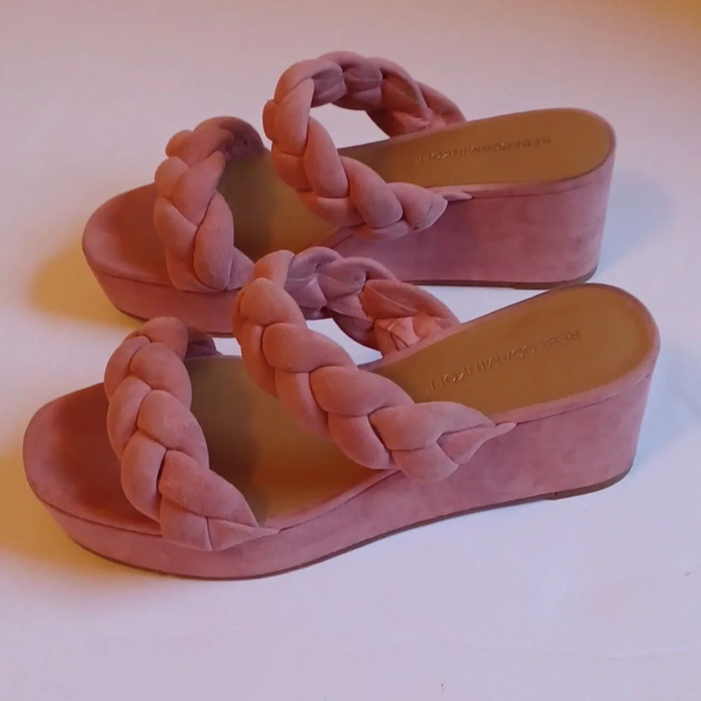 Rebecca Minkoff Imani Pink Braided Genuine Suede Platform Slide Sandals sz 7.5